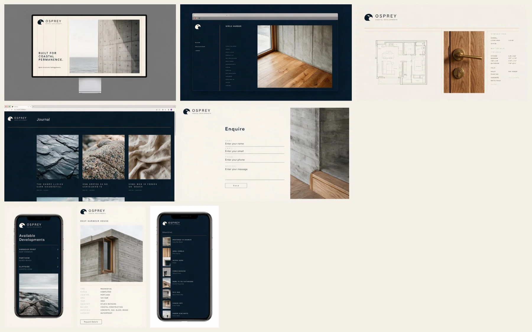 Contact sheet of Osprey web and app screens